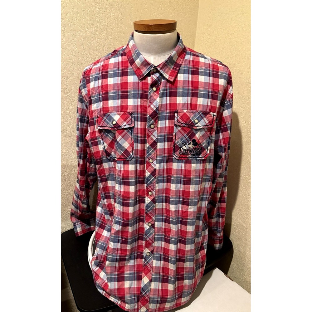 Disney Parks Western Plaid Mickey Mouse Walt Disney World Pearl Snap Shirt XL